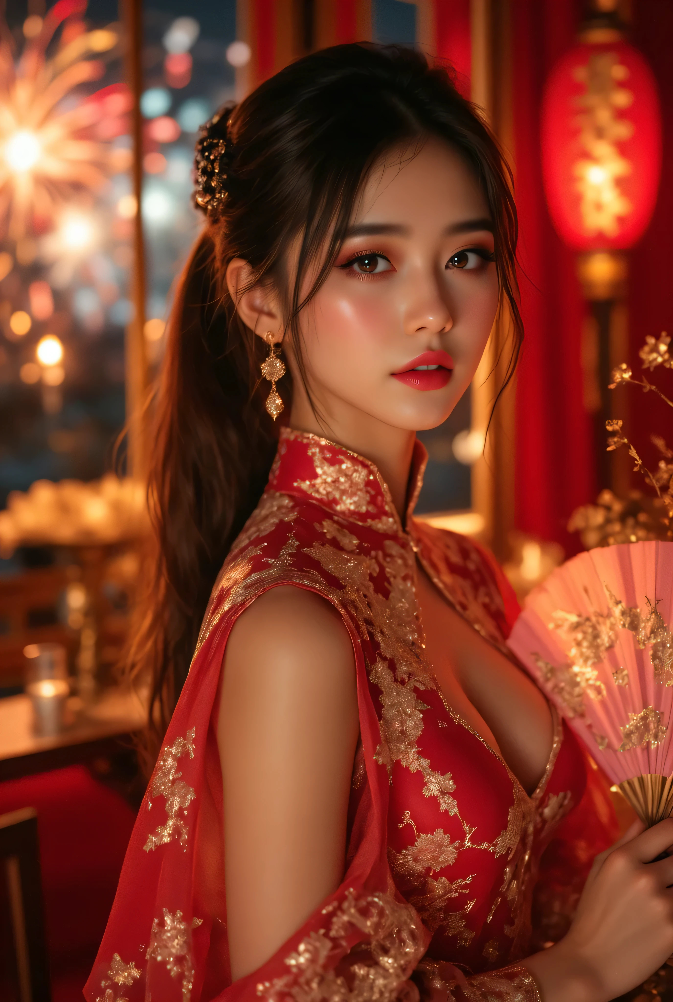 Cute chinese girl, wears chinese traditional shirt, ((big out from shirt)), ((i can see her pussy)), out, sex position, step sister, fatal position, realistic, i can see and pussy, big boobs, casino background