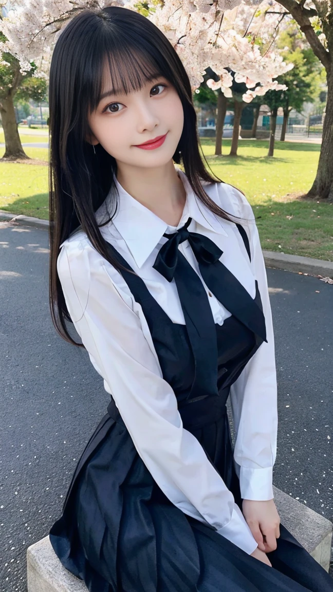 (1 Korean star with royal sister style), ((Best quality, 8K, Masterpiece: 1.3)), focal point: 1.2, Perfect body proportions: 1.4, (Make a smile),  （Ray traching）,Watery eyes, Highly Detailed Face and Skin Textur, Fine eyes, Double eyelids, Whitens the skin, (short detailed hair, By bangs: 1.3), (face round: 1.5), (JK school uniform: 1.4), (Lace view: 1.6),(black lence stockings: 1.4),(JK style:1.4),(Extremely perfect legs)