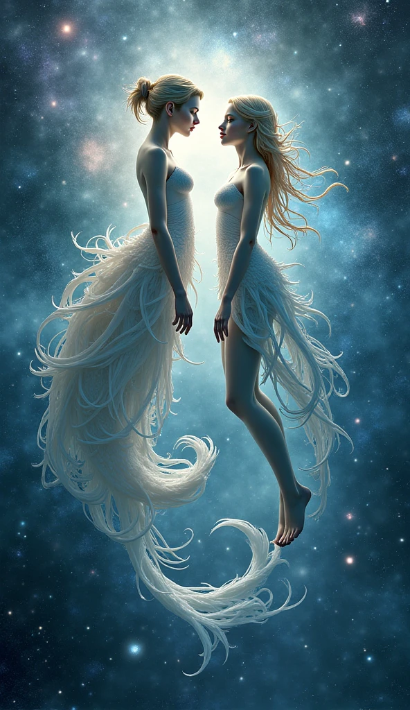 (space onsen style: 1.3), Fantasy onsen in outer space, Wonder, discomfort, healing, Two women, beautiful, cool, a fun day, Hidden hot springs, (Rembrandt lighting: 1.2), embarrassing, dark night, fog , midnight, dark night, (fog: 1.4), moon, Close-up of the upper body, a little sweat, perfect anatomy, Artistic and memorable masterpieces, moments from history, (steam: 1.6), a little sweat, Strong wind blowing, from behind, from below, (fantastic and fascinating landscapes) Watercolor: 1.4, Delicate, Detail, Masterpiece, (masterpiece: 1.2), (best quality: 1.2), details newer and more intricate (art inspired by Bill Sienkiewicz). oil painting)