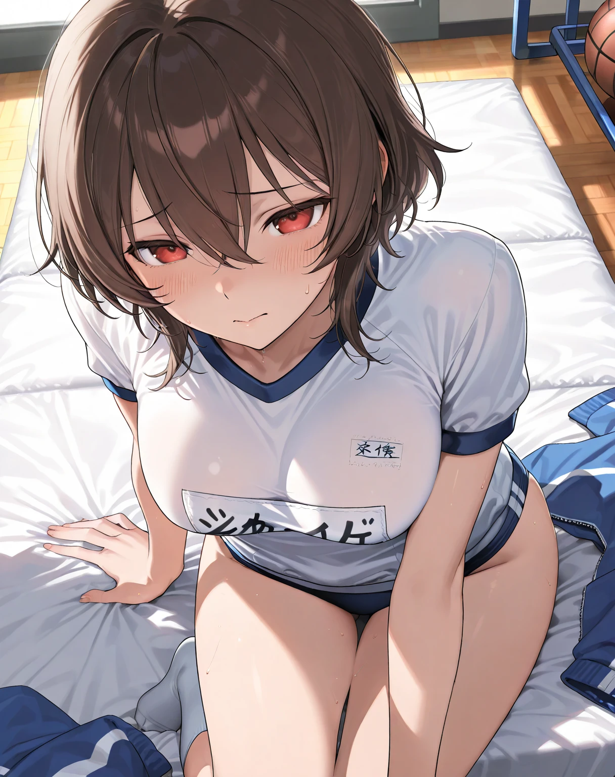 pov, kotone, blushing, bed, morning, sees outfit, unbuttoned shirt, sexy pose, detailed lighting, beautiful, tone stomach, ager, slim body, seductive, full body view, medium small breasts, (exposed breasts), (NSFW), smile, (saliva), open mouth, 1girl, 1guy, missionary sex, cum