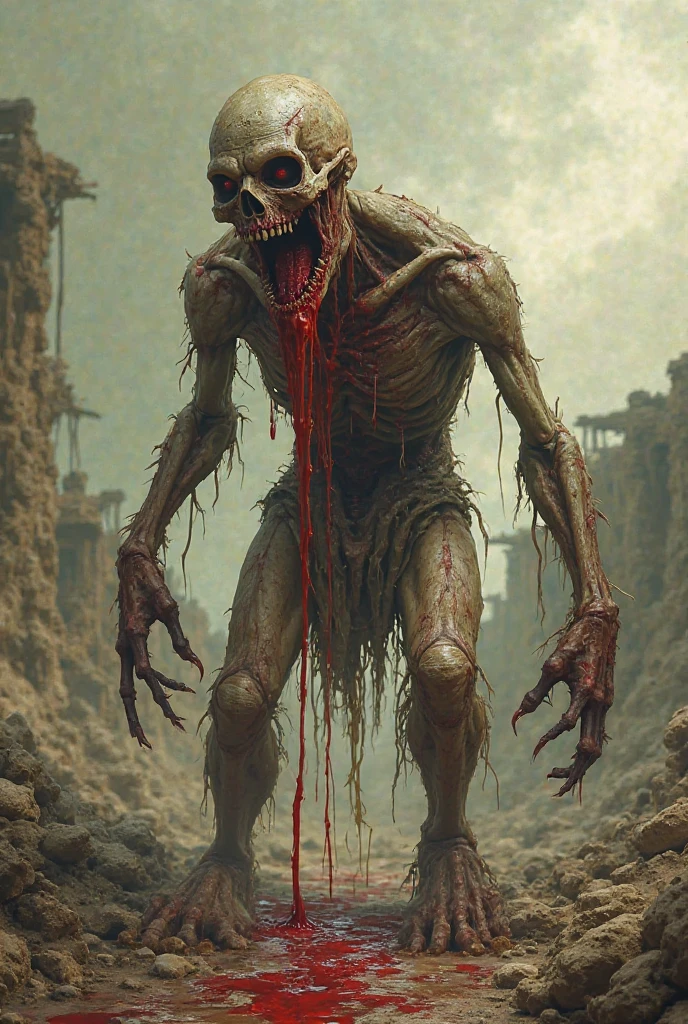 masterpiece, best quality, high resolution, 4k wallpaper, gore, flesh uma paisagem feita de carne deformada, monstrosity scattered on the ground, fleshy ground, rotting flesh, grotesque scenario, Dark red scenery, horror art, creep, sky with dark clouds, noite escura, horripilante