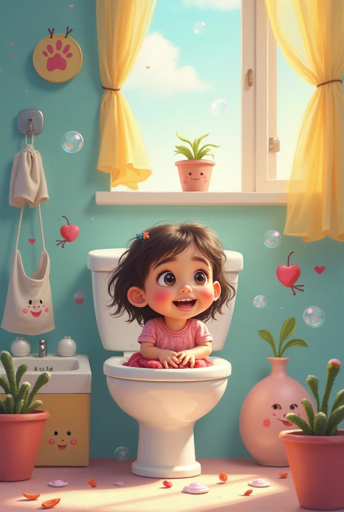 Cute girl sits in the toilet  