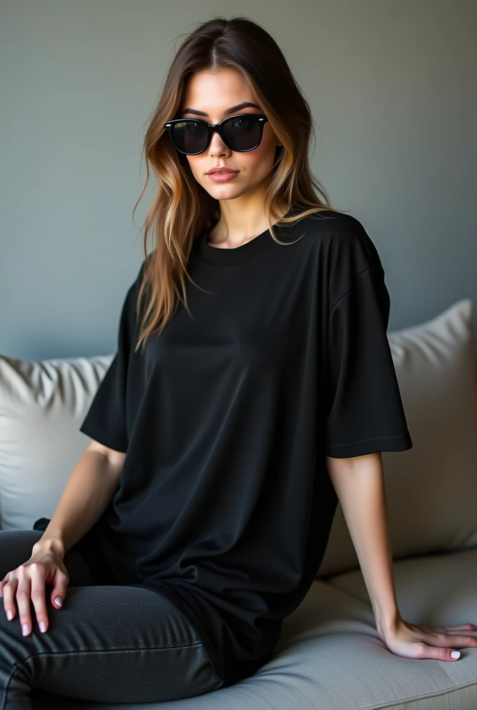 a woman wearing a camiseta preta and grey leggings, vestindo camiseta preta, wearing a Camiseta preta, vestindo uma camiseta preta, wearing a camisa preta, camiseta preta, Camiseta preta, camiseta preta, camisa preta, roupas pretas grandes, black tunic, Top preto, vestindo uma camiseta, camisa longa, vestido simples