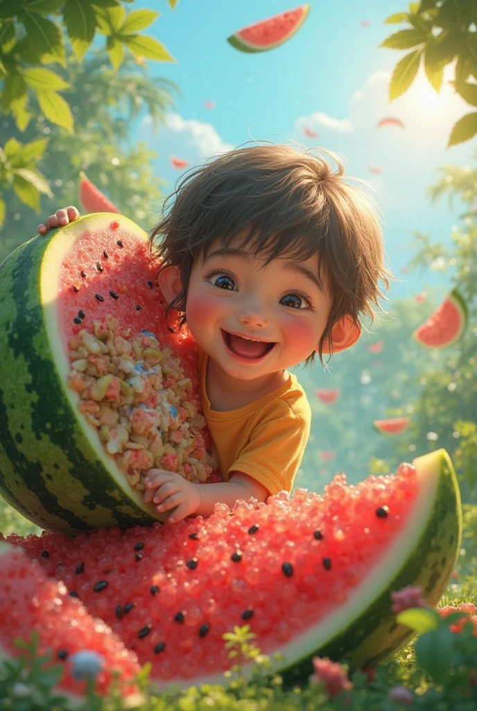 Make a picture of a boy sucking a cucumber