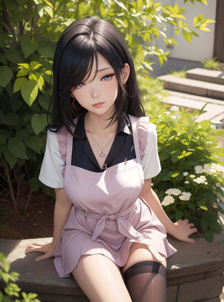 masterpiece, highly detailed, best quality, 1girl, solo, Luna, black hair, loose low tied hair, red eyes, uniform