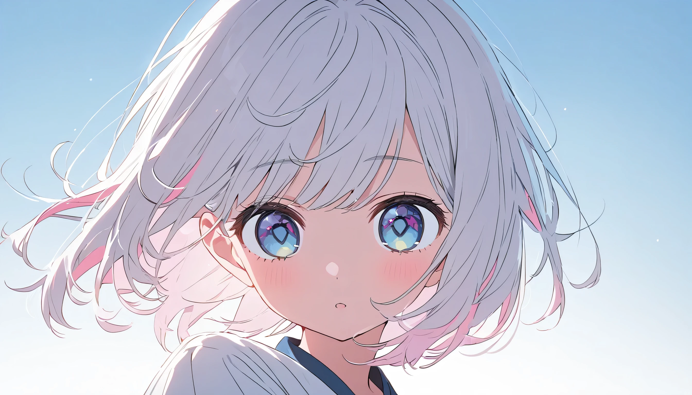Anime girl with blue eyes and white hair looking at the camera - SeaArt AI