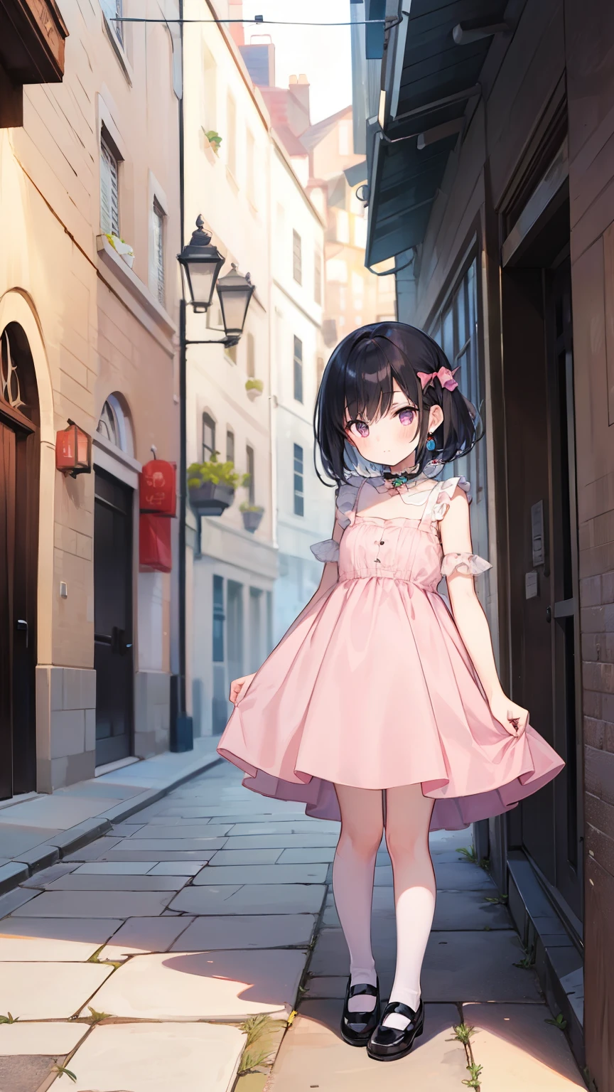 Boy in pink dress and white Mary Janes