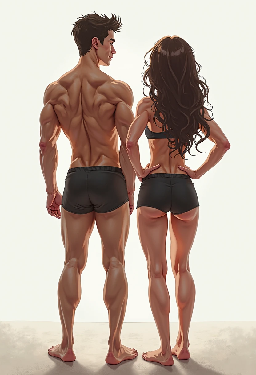 Photorealistic images (((muscular and toned))) Thai man wearing shorts, (((Irresistibly sexy, good looking, 美しくgood lookingな顔))) and ((beautiful pale skin color and fine skin complexion)), ((Long black hair)), ((Top Male Model Legends World)),breast enhancement,White background, ((Ultra-high resolution))