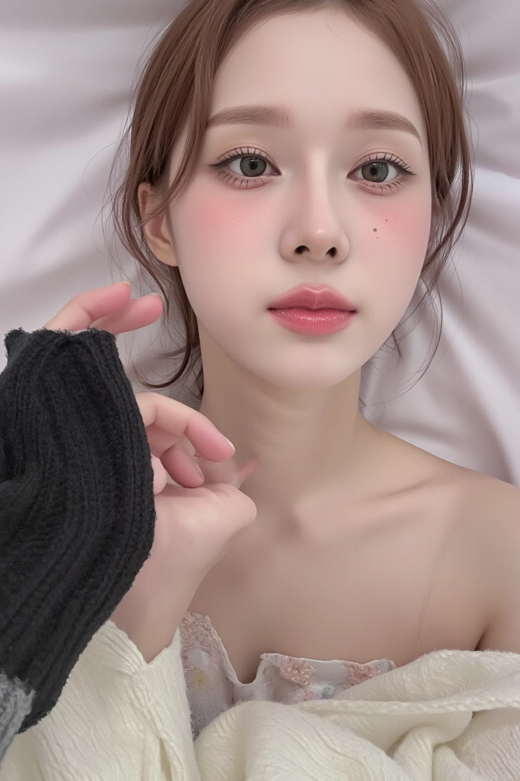 absurdres, (masterpiece, best quality), (ultra-detailed), extremely detailed,super high resolution, (Top Quality photorealistic Illustration), (Super Definition), (best quality,masterpiece:1.0),(cute illustration), (high Saturation:1.2), highres, ultra-detailed, 32k,8k resolution, intricate details, cinematic scene, detailed background, Soar (High chroma),(Sparkling),bathroom, depth background, in the sandy beach, ocean, splashing, blue sky, windy, rim light, sunlight, beautiful lighting, strong light,BREAK (1 girl) (kawaii), (cute), Beautiful and delicate eyes, Delicate and beautiful face, Facial accents, Perfect figure,(open shirt), (show off small nipples:1.6), (small areolas), Uniforms、bright expression、short bowl cut、Young shiny shiny white shiny skin、Best Looks、Natural black hair with dazzling highlights、shiny light hair, (short hair), silky straight hair、Beautiful bangs that shine、Double eyelids、eye liner、Glowing crystal clear attractive big brown eyes,(Very beautiful nice cute 14 year old Nordic girl)