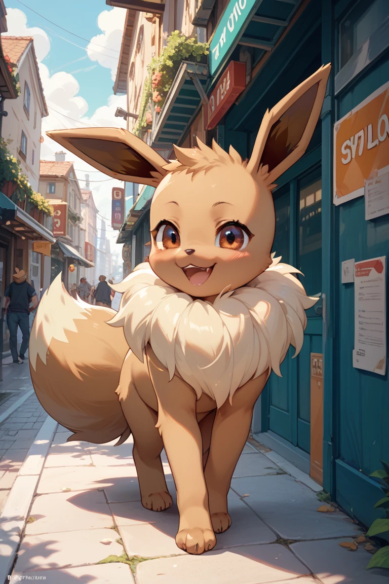 uploaded on e621, (((by Yookie, by Anton Fadeev, by Tomer Hanuka))),
solo (((feral))) ((eevee)) with (((brown body))) and ((neck tuft)) and (long ear) and ((fluffy tail)) and ((clear blue eyes)), BREAK,
((three-quarter portrait)), (detailed feral eevee), (detailed lighting), (((detailed fluffy fur))), BREAK, ((sunlight)),
(((sitting at town street snowy day morning))), (cinematic lighting), ((detailed background)), (((depth of field))), (half body shadow),
(low-angle view), ((front view)),
[backlighting], [detailed ambient light], [gray natural lighting], [ambient light on the belly],
[realistic proportions], [explicit content, adult, nsfw], [sharp focus], (questionable content), (shaded), (hi res), ((masterpiece))