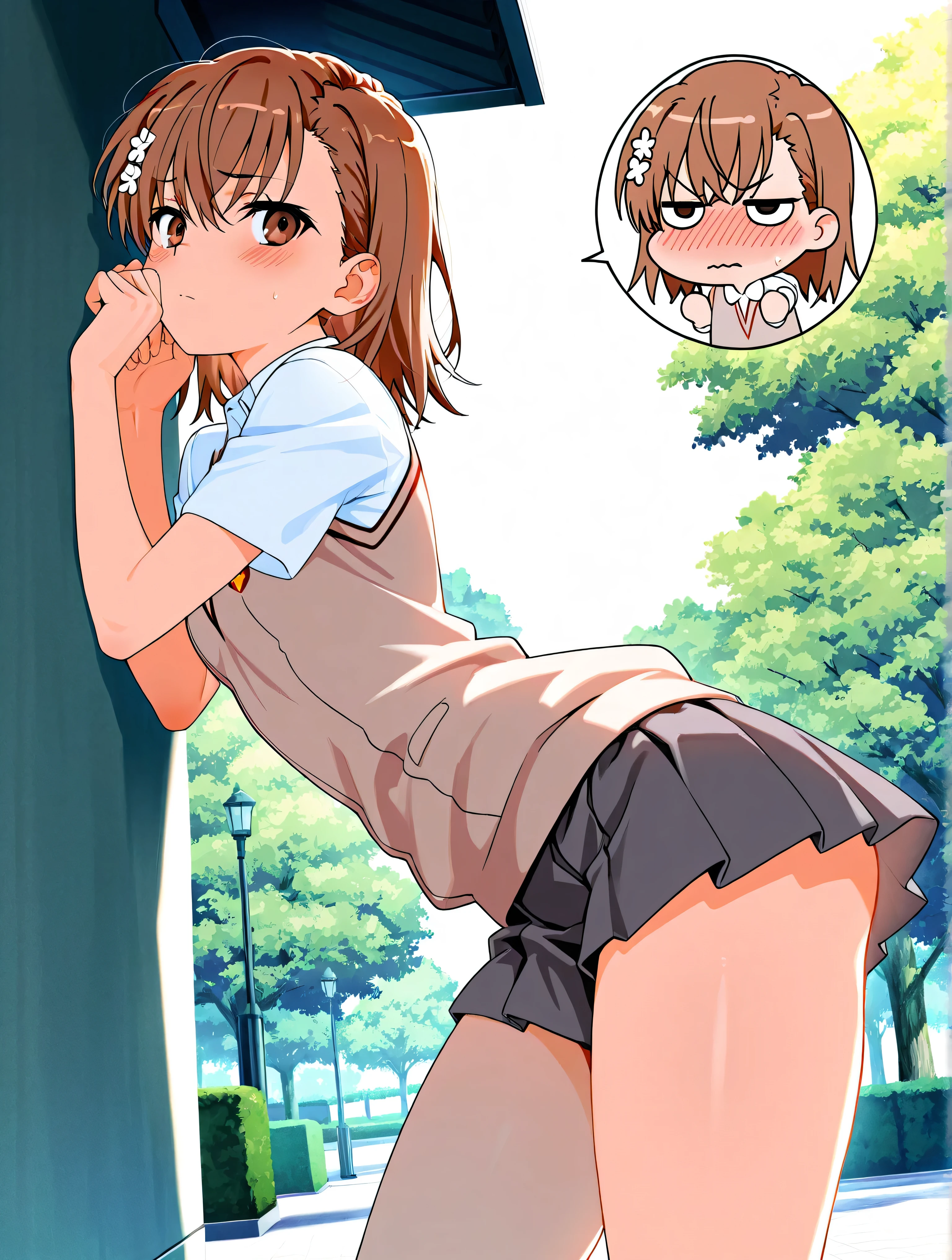 score_9, score_8_up, score_7_up, score_6_up, source_anime, 1girl, brown hair, 
implied fellatio, from behind, panties, 
head grab, 1boy, otokonoko, femboy, from below, cum, bukkake