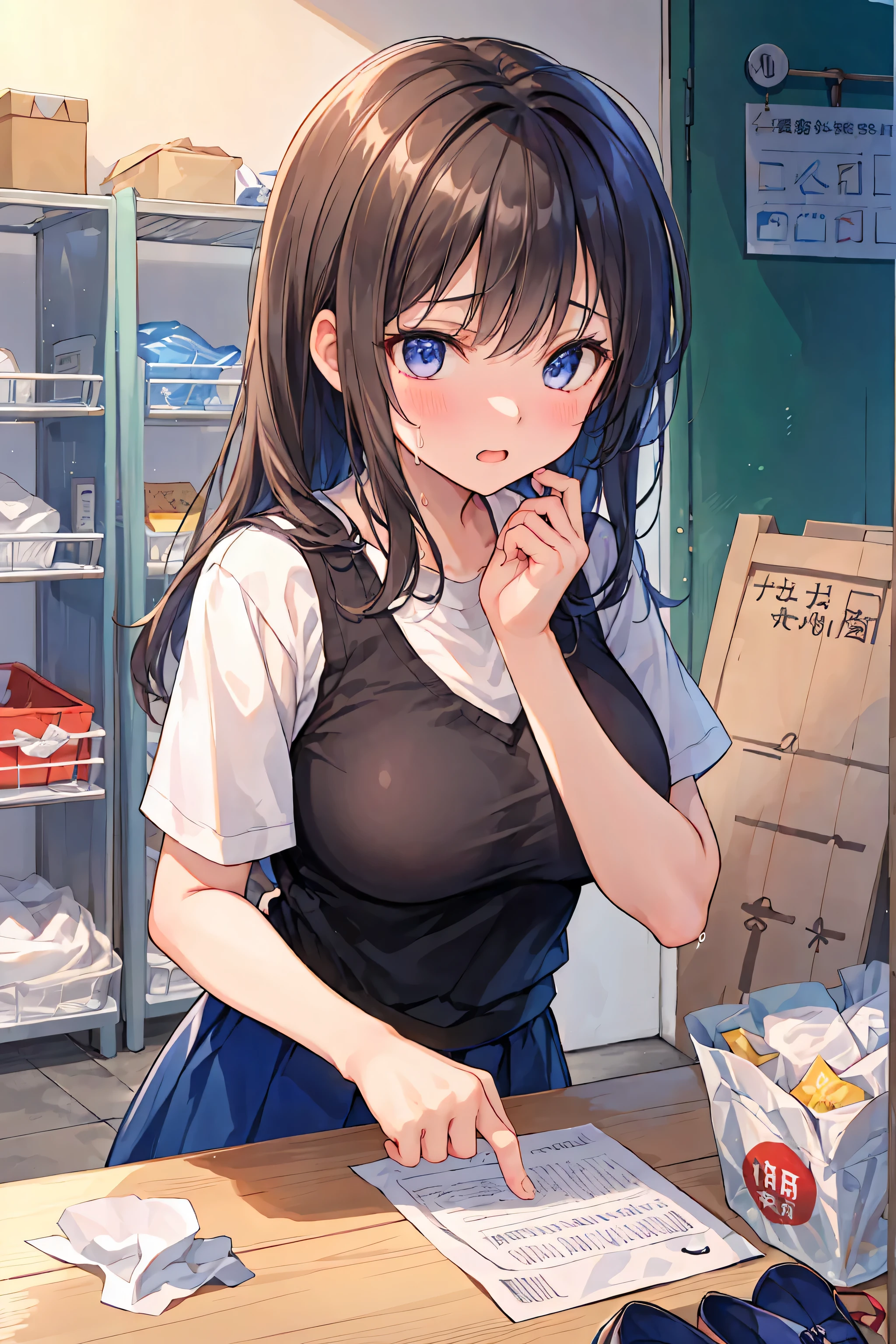 (top quality,4K,high resolution,masterpiece:1.2),very well detailed,realistic:1.37,,(full body, I can see my legs and shoes : 1.2),full body is oily and shiny Very beautiful girl beautiful girl lying on the bed My Boobs Are Amazing very big breasts dynamic pose yogurt sauce spilled on the floor Finished tissue paper on the floor, finished using the crunchy tissue paper , Finished tissue paper on the floor, Excessive sweat on the face, sweat dripping,bed, Dirty duvet Very old gym mat , gymnasium warehouse , I have a lot of used tissues on the floor , crushed used garbage is scattered everywhere...., messy room with used tissue paper, almost crying is embarrassing A dim room Hardwood Floors small used tissue rolls scattered on the floor The upper body is school' Designated white gym uniform ., Blue Sleeves The lower half of the body is blue bloomers bloomers that fit perfectly high school student Illustration Style anime style small lips beautiful girl Very cute clothes Pink cheeks light purple hair Blonde Long Hair mucus sticks to the whole body Super Long Side Burn Rubber clothing headband pearlescent white silk tights that can be seen through when wet white long boots big eyes droopy eyes shocking pink lipstick Sweating a lot finished using the crunchy tissue paper full bodyが雨で濡れている steam coming out of the full body steam rises all over the screen . white breath Let full bodyが油まみれ evening overall orange background Twilight Sun full body図 full body fits on the screen full body is oily and shiny Tear the tissue paper into small pieces, crunchy tissue paper , The lower half of the body is blue bloomersです , Excessive sweat on the face, sweat dripping,Dirty bed, Dirty bedding Old gym mat , gymnasium warehouse , lots of small tissue paper falling on the floor .... , crushed used garbage is scattered everywhere...., Very dirty gym mat, messy room, [Frightened almost crying is embarrassing A dim room Hardwood Floors Torn Tissue Paper Very beautiful girl high school student Illustration Style anime style small lips Frightened face baby face beautiful girl Very cute clothes Pink cheeks light purple hair Blonde Long Hair mucus sticks to the whole body Super Long Side Burn Rubber clothing headband pearlescent white silk tights that can be seen through when wet white long boots big eyes droopy eyes Stern expression shocking pink lipstick Sweating a lot finished using the crunchy tissue paper full bodyが雨で濡れている mucus clings to the full body steam coming out of the full body steam rises all over the screen . white breath Let full bodyが油まみれ evening overall orange background Twilight Sun