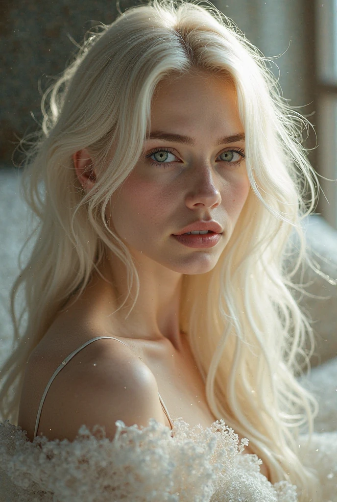 white hair woman,skin fair,wearing lingerie