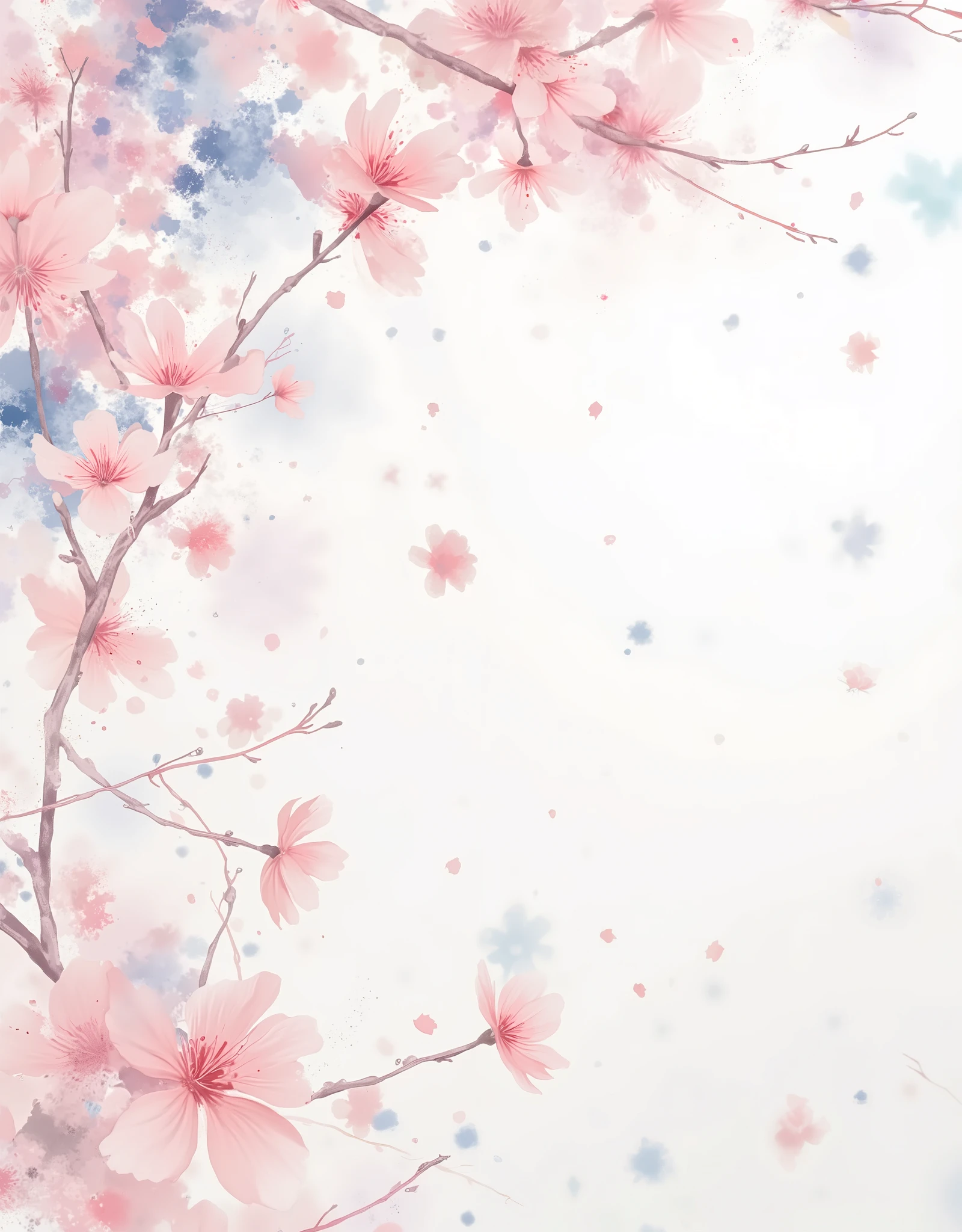 (masterpiece:1.2, excellent quality ,Mirror Finish , cinematic experience, best illustrations), Ultra High Precision, more details,8k,16k, wallpaper,(cherry blossoms),( minimalist:2.0),( cute:2.0),(watercolor:1.5),( white background:2.0),(plain background:2.0),(depth of field)