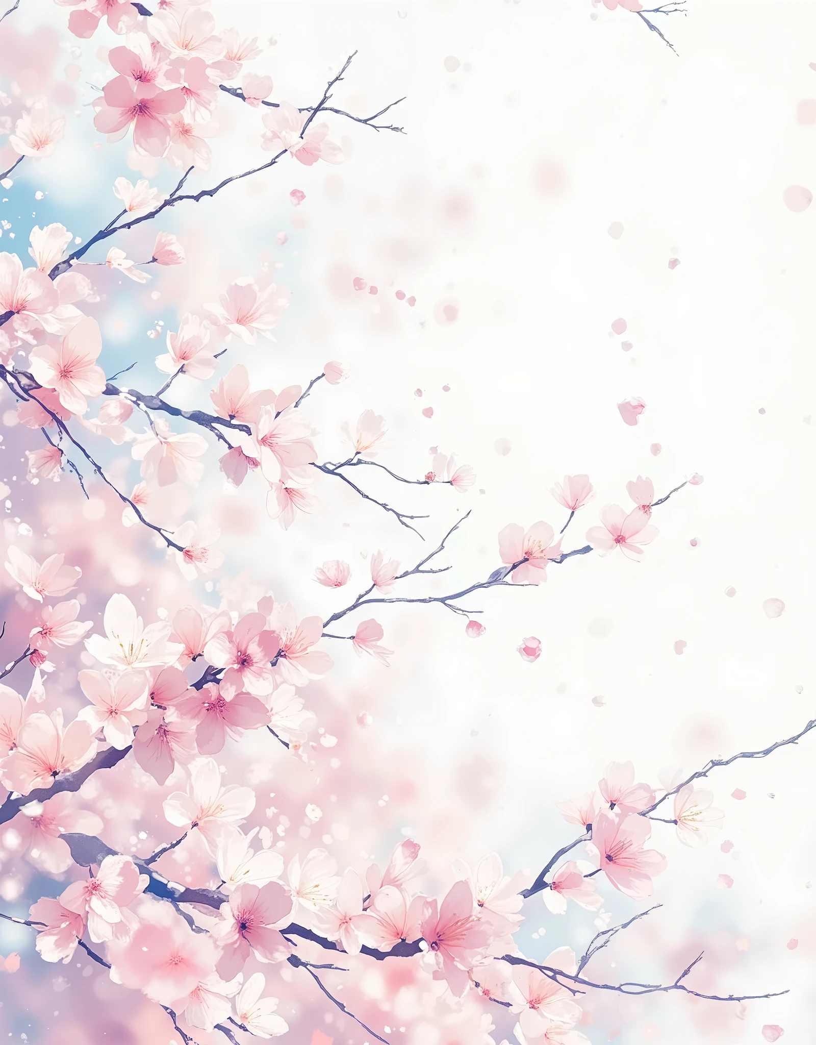(masterpiece:1.2, excellent quality ,Mirror Finish , cinematic experience, best illustrations), Ultra High Precision, more details,8k,16k, wallpaper,(cherry blossoms),( minimalist:2.0),( cute:2.0),(watercolor:1.5),( white background:2.0),(plain background:2.0),(depth of field)