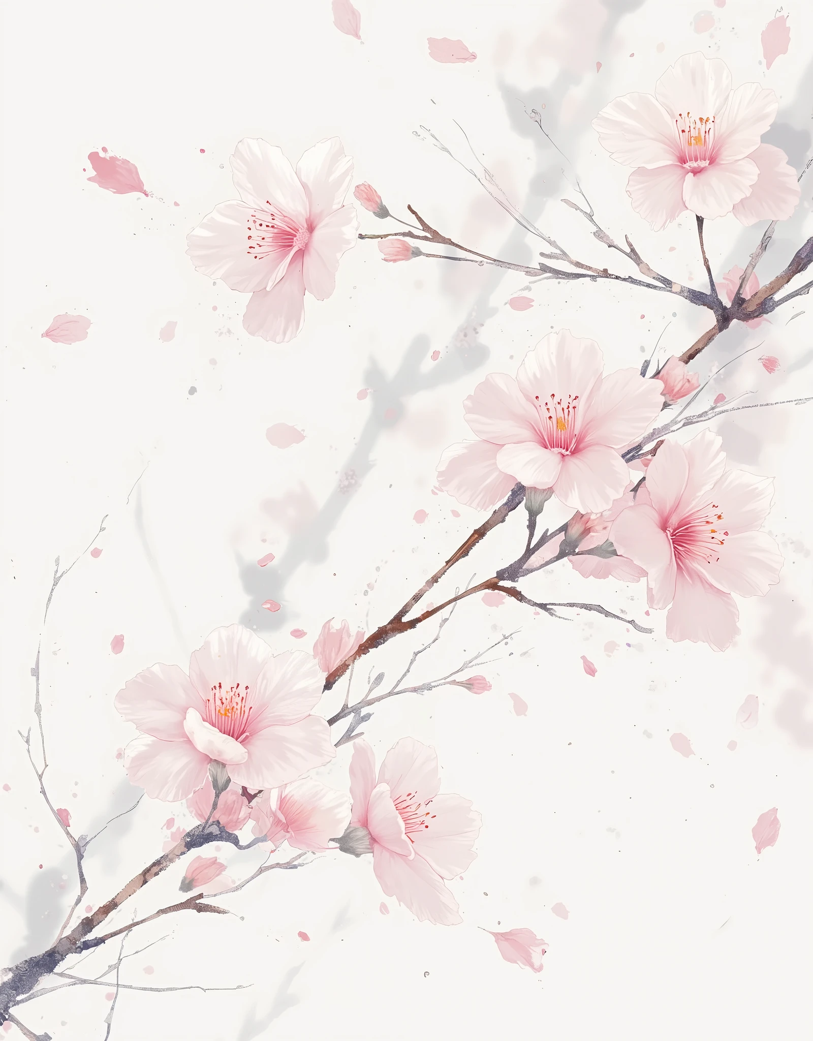 (masterpiece:1.2, excellent quality ,Mirror Finish , cinematic experience, best illustrations), Ultra High Precision, more details,8k,16k, wallpaper,(cherry blossoms),( minimalist:2.0),( cute:2.0),(watercolor:1.5),( white background:2.0),(plain background:2.0),(depth of field),( melancholic )