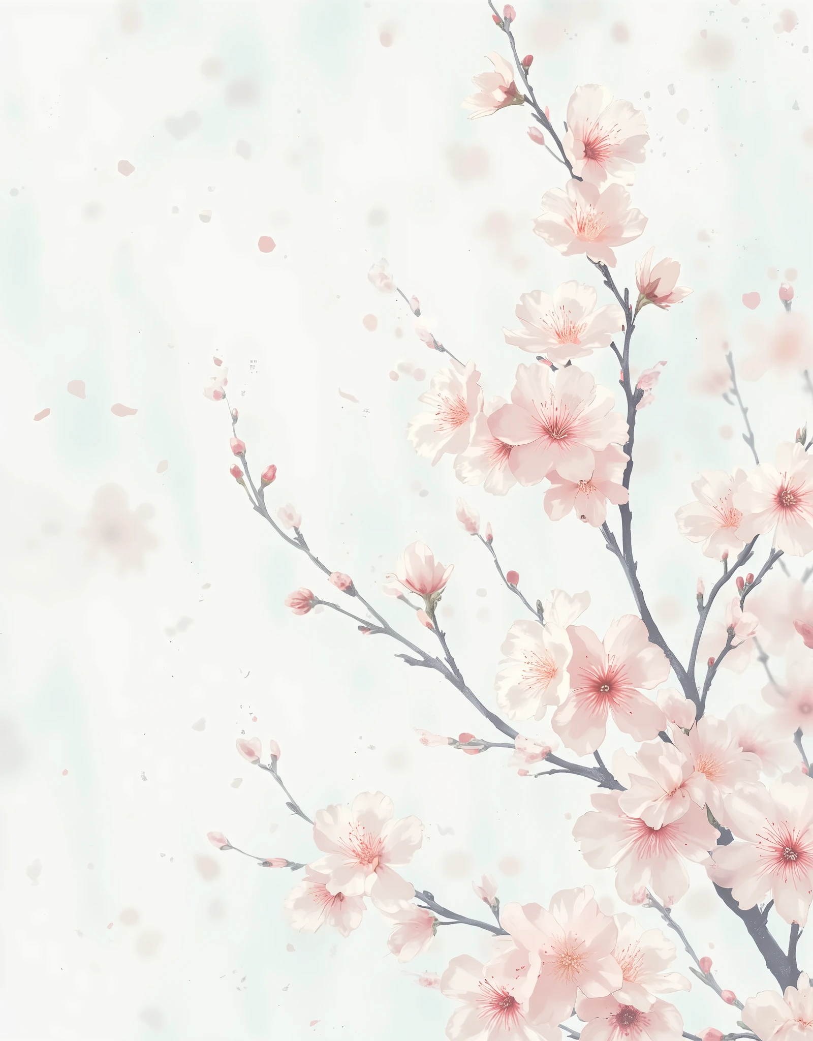 (masterpiece:1.2, excellent quality ,Mirror Finish , cinematic experience, best illustrations), Ultra High Precision, more details,8k,16k, wallpaper,(cherry blossoms),( minimalist:2.0),( cute:2.0),(watercolor:1.5),( white background:2.0),(plain background:2.0),(depth of field),( melancholic )