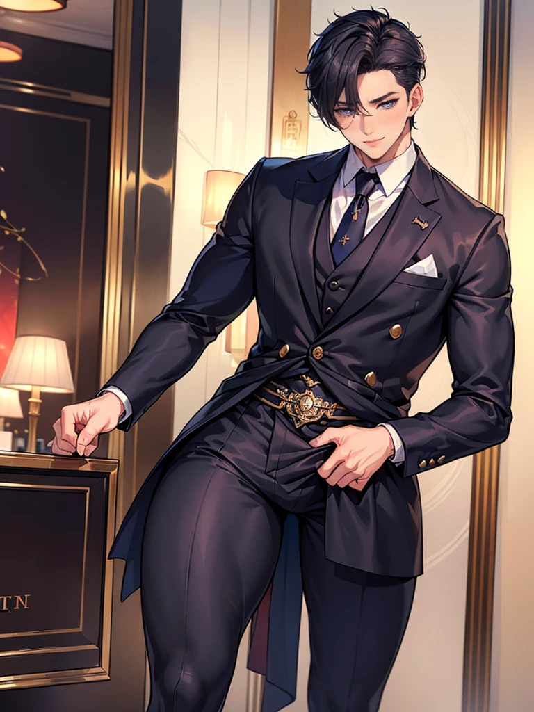 NSFW、masterpiece、A highly detailed、profetional lighting、pretty skin、illustratio、4 men、gay、perspiring、slutty clothes、teats、pene、buttock、Insert into the buttockasturbation 、Rubbing the、Crowds、gargantilha、A dark-haired、short-haired、luxury hotel、Standing Party、pierced nipple、 piercing、natta、a bow tie、bunny、smil、gentleman、