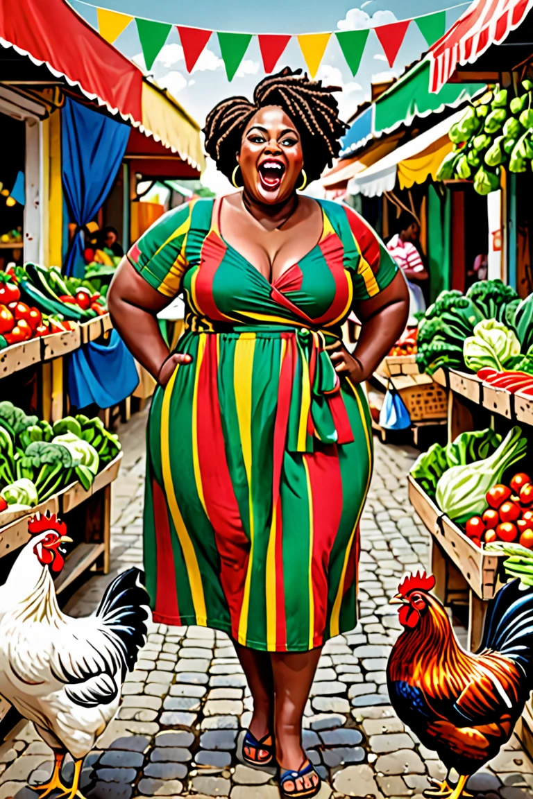 a curvy mature Dominican 65 year old woman goes to the market wearing a see-through dress and she seduces a man selling chickens