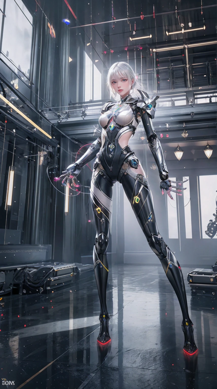 ((highest quality)), (masterpiece)), (detailed:1.4), 3D, beautiful cyberpunk woman image、(european:2)、(Skin exposed:1.3)、Battle Jacket、cute、(detailedな顔:1.5)、silver hair、HDR,ray tracing,NVIDIA RTX,super resolution,unreal 5,Scattered beneath the surface,PBR texturing,Post-processing,anisotropic filtering,Depth of bounds written, maximum clarity and sharpness, multilayer texture, Albedo and specular maps, surface shading, Accurate simulation of light-matter interactions, perfect proportions, octane rendering, two-tone lighting, wide aperture, Low ISO, White balance, Rule of thirds, 8K students, (Circuit Board AI:1.2)、(bare legs)、(spread your legs:1.5)all white