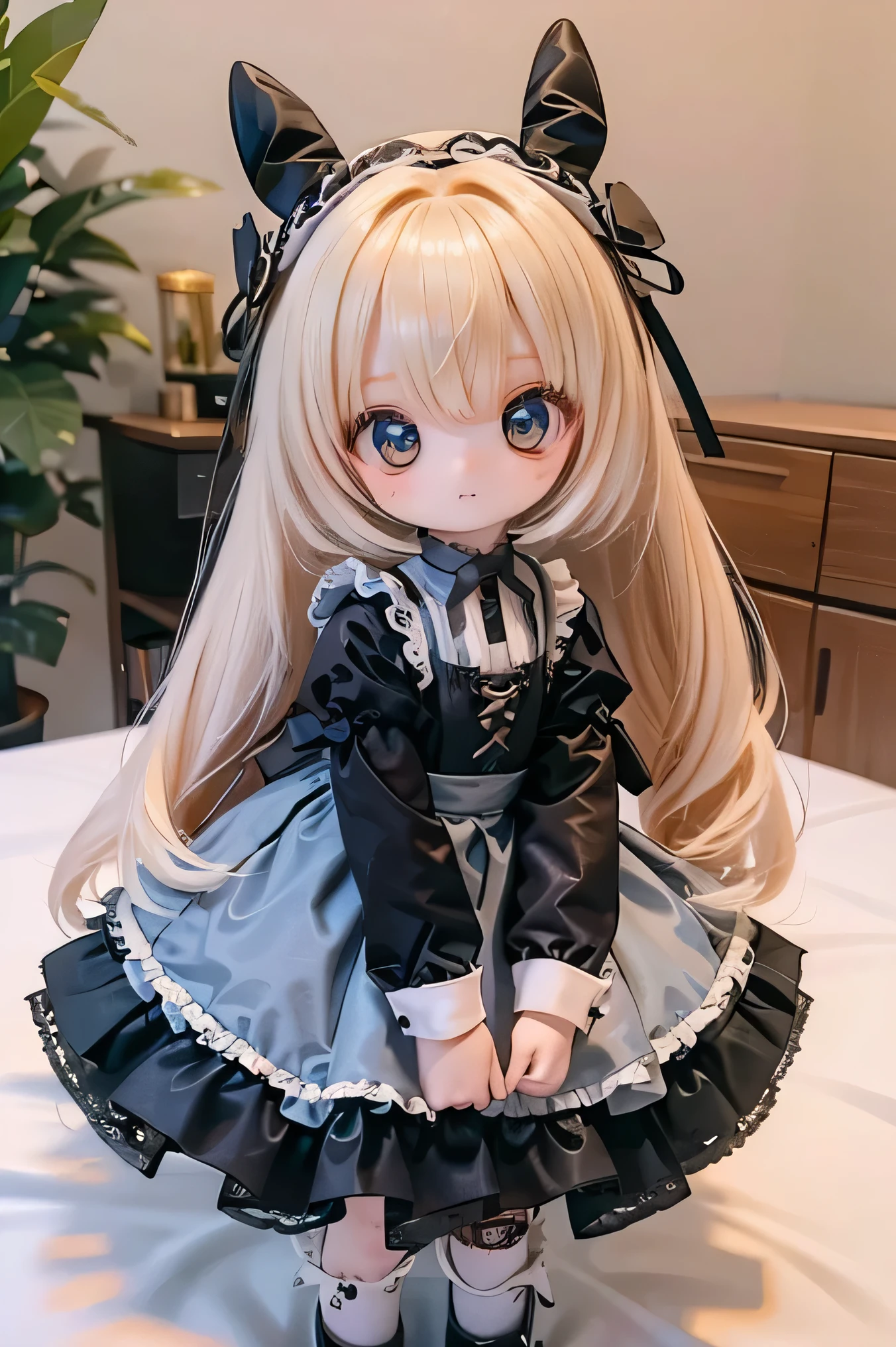 rabbit girl 、 chibi 、 young girl、 Tea in a tea room dressed in gothic ta clothes