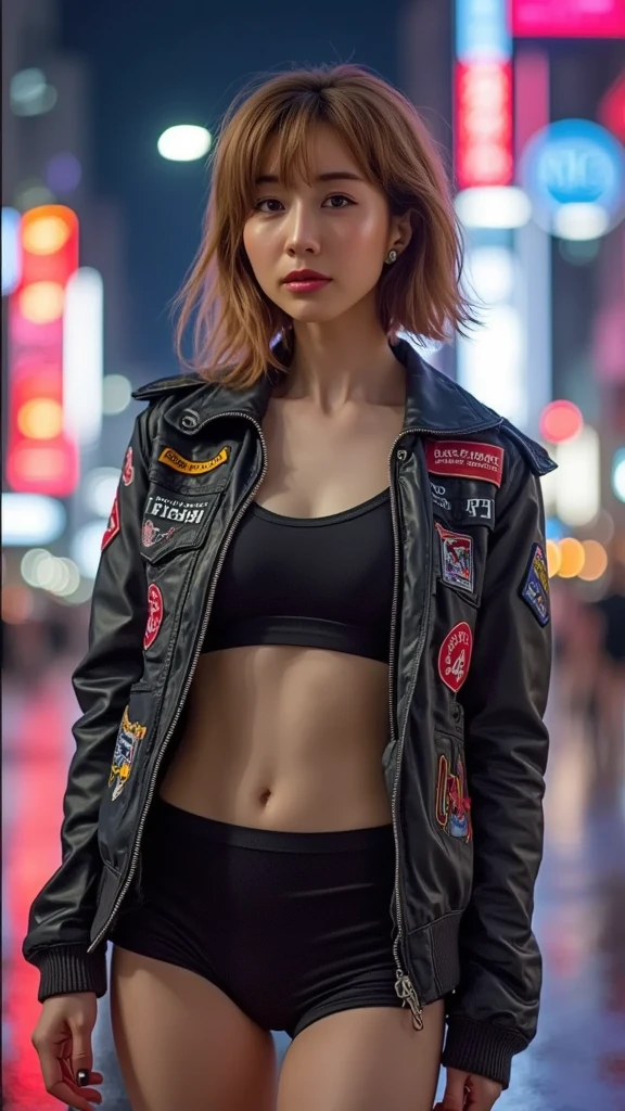 Una joven pelirroja sexy con pelo corto, cyberpunk