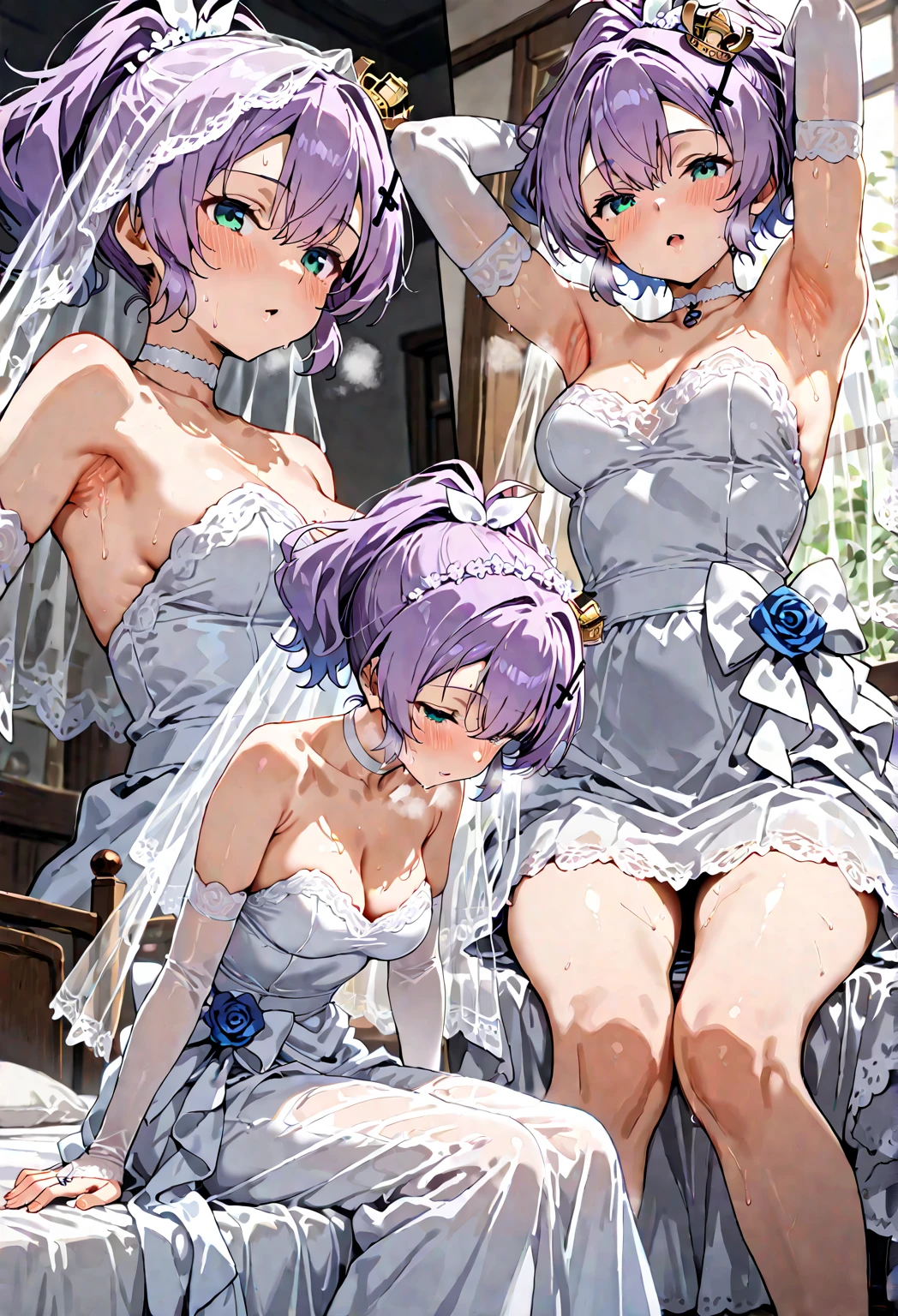 masterpiece, ((Highest quality))、wedding、(4 cute naked girls、A good friend、Standing side by side、kawaii:1.4、12 years old、smile:1.3、smile、Mr.々Hair style、pubic hair、Smaller breasts)、(((Full nudity、Exposing the breasts、Pussy)))、(Realistic and detailed skin texture、pale pastel wedding dresses:1.2、gem、hair ornaments、Veil、See-through)