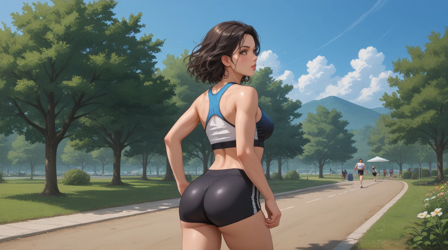 Beautiful mature woman running、back view