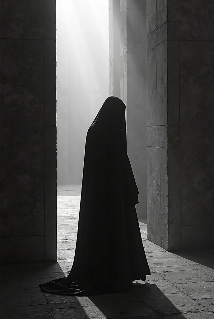 black shadow of an Arab man wearing ancient Arabic clothes, the camera faces his back