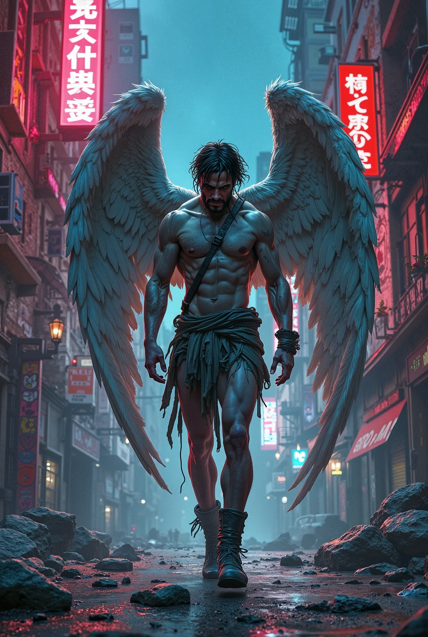 grows large wings、Macho、Torn clothes、Pectoralis major、Abdominal muscles、Natural disaster、Your body is wet、Water, thunder and wind、Highest quality、high resolution、Mysterious Space