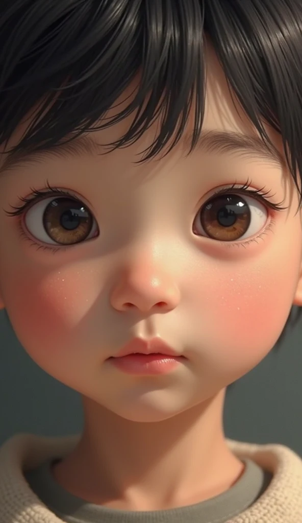(Chibi Maruko-chan Style)、Puff out your cheeks and stare at me、Flat skin texture、Texture without gloss、