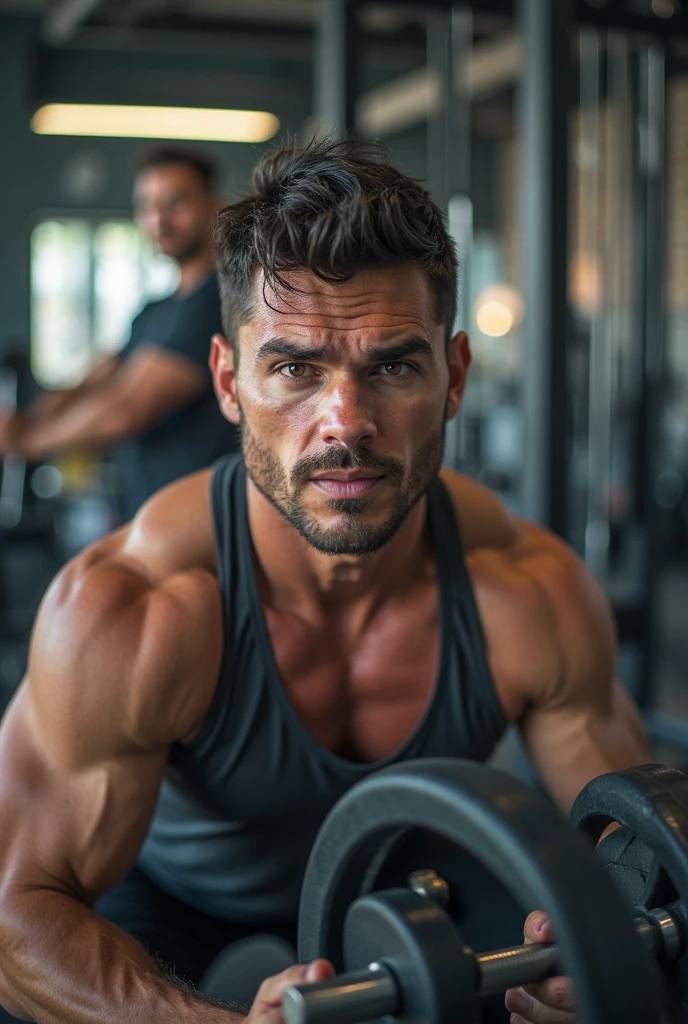 Generate a muscular man without clothes bathing