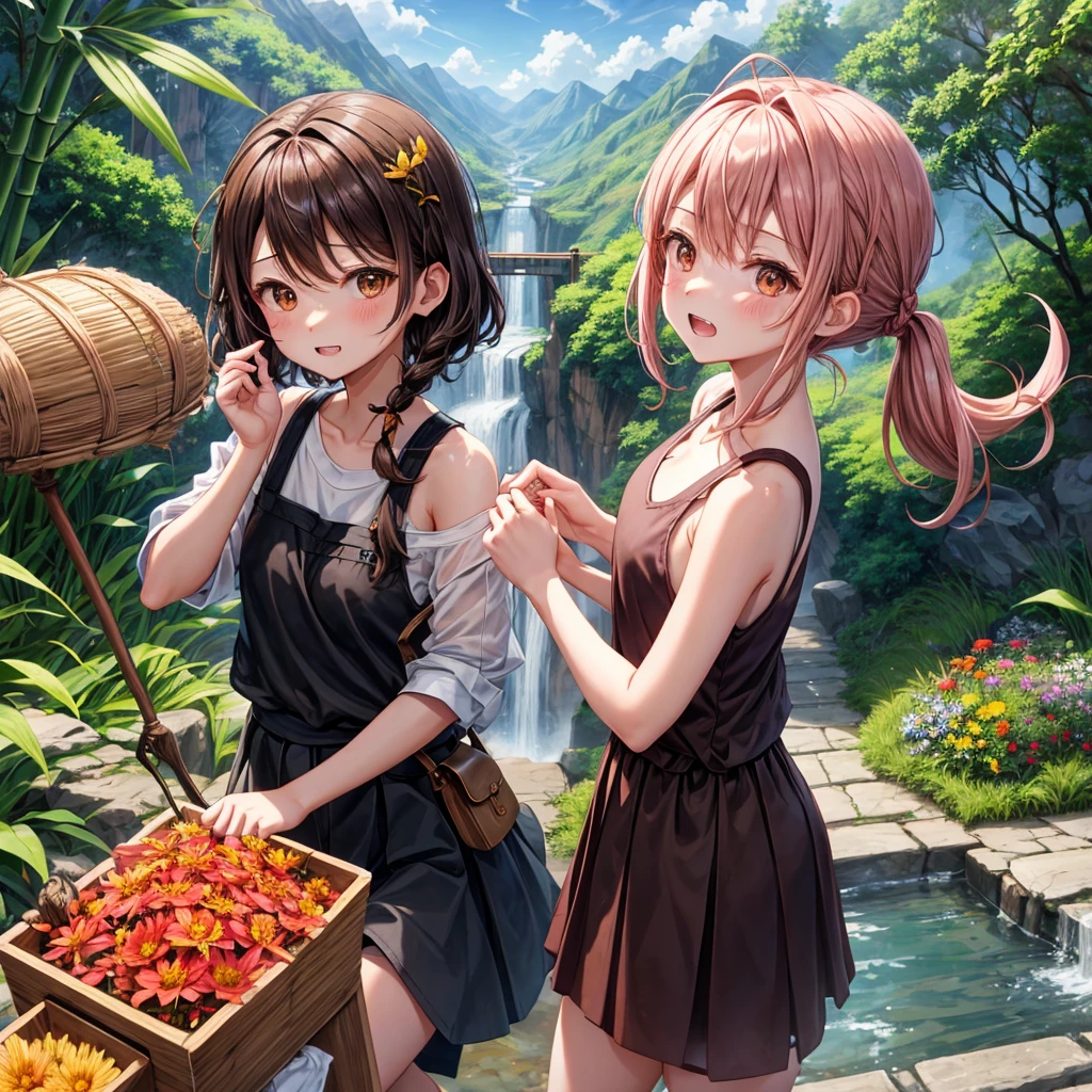 Exquisite, slender, delicate girl of 16 years old with a perfect gentle face of the southern type (with short dark burgundy hair) with freckles (with ruby earring) in the rays of the rising sun, naked with tender bare breasts with pink swollen nipples ((barefoot)) ((in an unbuttoned open burgundy shirt over a naked body and in small burgundy panties)) (on the veranda in the garden) Drinks (coffee) and looks at the flowers, in watercolor style, discreet light shades, Flares, (imitation of film photography), against the sun, a lot of sun glare, light fills the frame, olive and grape groves, strong wind, Brick Road, high image quality, Maximum detail, sunset lighting, Warm evening shades, (warm golden and olive sunset light), big space eyes, olive and grape groves, Brick Road, ((brick house, coffee, coffeeйные чашки, coffeeйник))