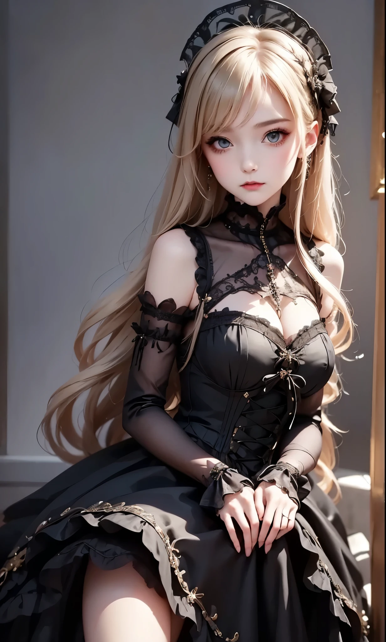 woman wearing dress and boots , baroque dress, wearing a detailed steampunk dress, elegant gothic princess, victorian gothic ta fashion, historical baroque dress dark, black gothic loliress, fantasy style clothing, rococo dress, black rococo, fantasy costume, wearing a gothic dress, romantic dress, gothic dress,blonde,,(((upper body portrait)))