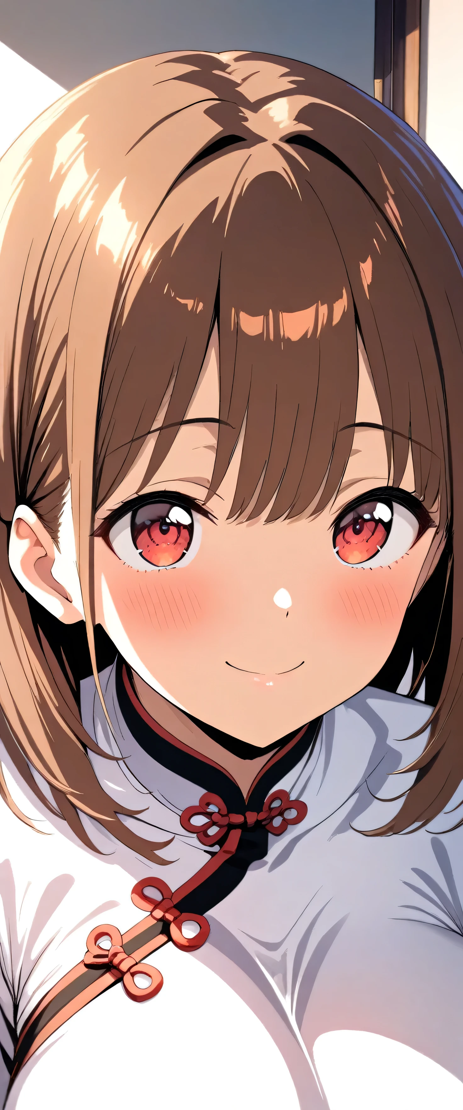 Anime girl with long hair and red eyes in white shirt - SeaArt AI