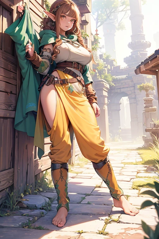 独奏,1 Orcs, Super tall,The temperament of a queen,tmasterpiece,best qualityer,Hyper-detailing,Full body illustration,Fine and detailed eyes and detailed face) garments:There are animal ears,Mature female orcs,cruel grin,There are clothes on the upper body,Wrap the whole body,The lower body is wearing animal skin shorts,Pantyhose, Show stockings,allure:Tall,Plump body,Wide buttock,Large,Strong,There are muscles,Very high,Go ahead,(big assa:1.3),(thick thight:1.3),Taller than a tree,Clouduilding, red clothes