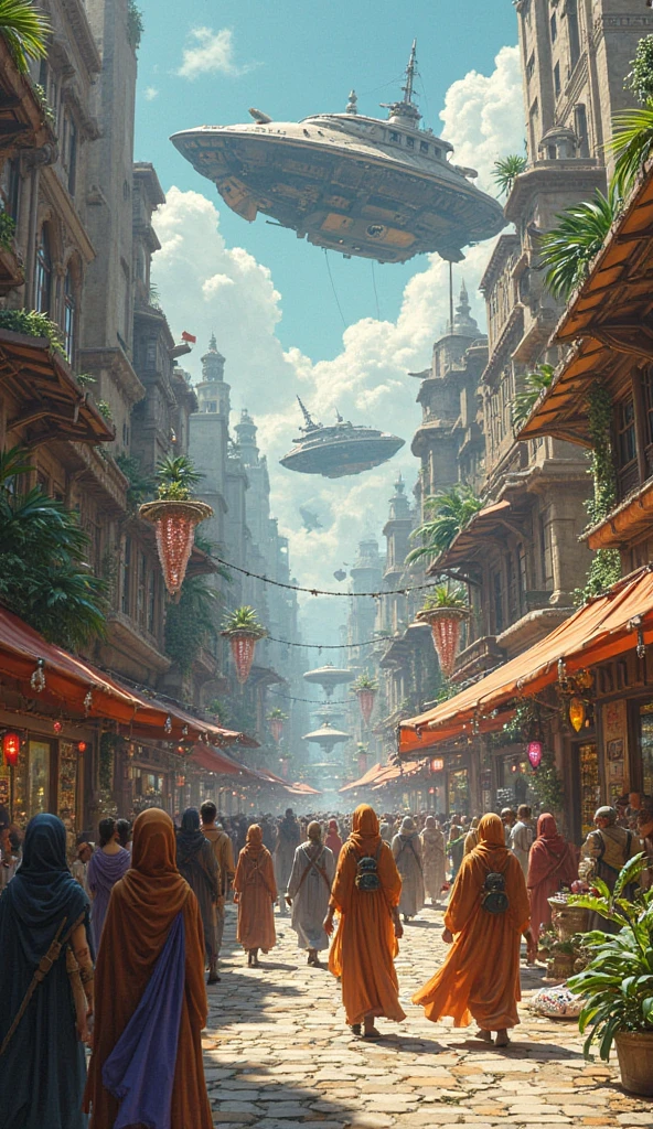 A rich and advanced civilization with people in flowing robes - SeaArt AI