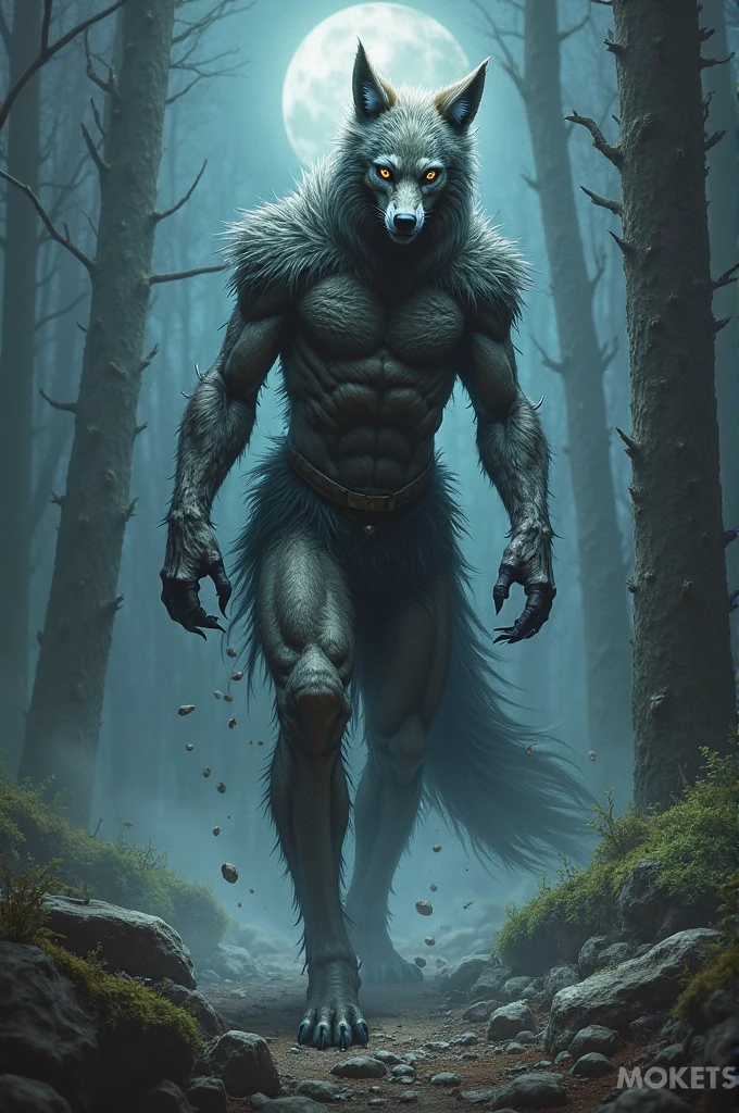 In a moonlit forest, the towering figure of an overbearing werewolf emerges from the depths of darkness.  Its massive frame is adorned with thick, coarse fur, reminiscent of charcoal black clouds billowing ominously in the night sky.  Each strand of fur seems to possess a life of its own, standing on end with an intimidating fierceness.

The werewolf's muscular limbs command attention, displayed with a combination of strength and grace.  Its razor-sharp claws, gleaming like silver crescents, exude an aura of danger.  As it moves, the moon's ethereal glow dances upon its fur, creating an enchanting play of shadows and highlights.

The creature's eyes, a vivid and piercing amber, hold a captivating power within them.  They seem to possess an ancient wisdom, hinting at the stories and battles this mysterious being has witnessed throughout time.  Yet, a glimmer of untamed wildness still remains, mesmerizing those who dare to meet its gaze.

In the background, a whimsical touch of surrealism takes hold.  A spectral forest, bathed in a soft mist, stretches beyond the reach of the eye.  The trees, twisted and gnarled, seem to whisper secrets of the past, their ancient branches reaching towards the heavens like gnarled hands.

This scene is captured with masterful artistry, blending elements of a breathtaking oil painting with the realism of a high-resolution photograph.  The intricate brushstrokes in the werewolf's fur bring a tactile quality to the image, while the play of light and shadows adds depth and dimension, making the creature almost tangible.

Captured in this awe-inspiring fusion of art styles lies the essence of the overbearing werewolf - a creature of raw power and ancient mystique, forever entwined with the enigmatic realms of fiction and reality