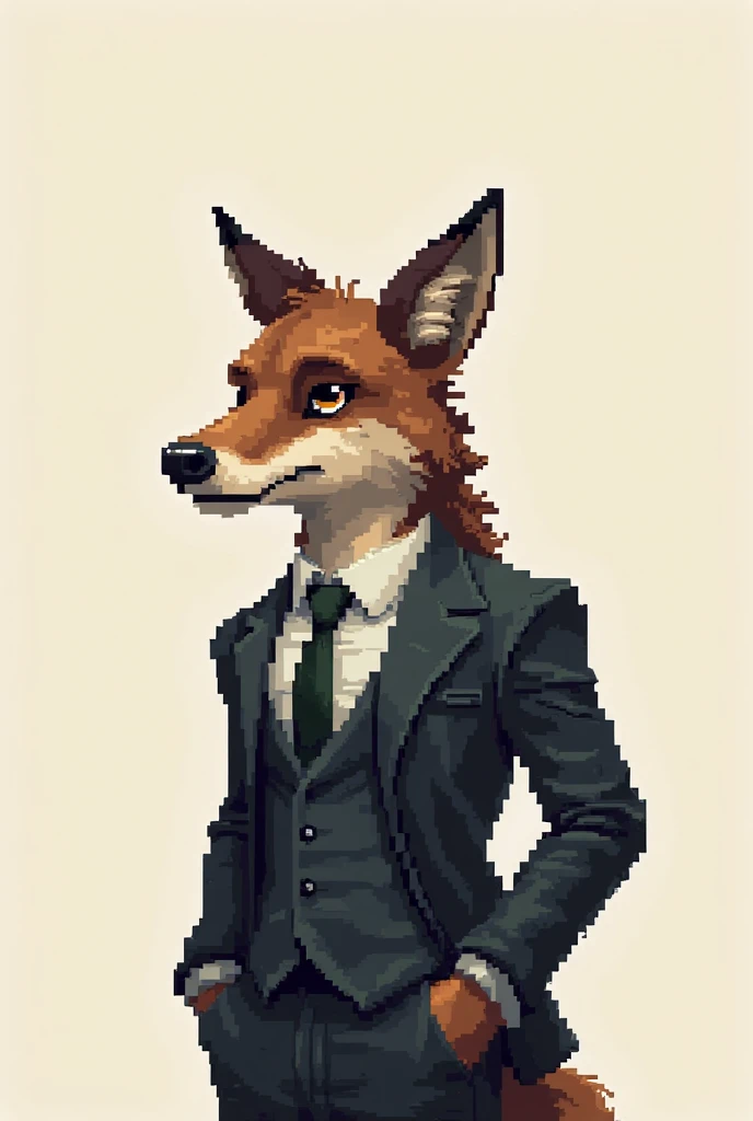 Sr.Fox, 8bit, more masculine, suit, tired, bad