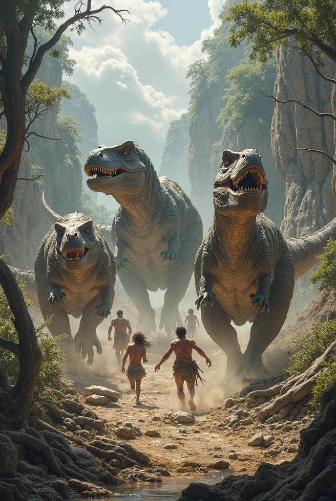 The Spinosaurus leaves and takes the woman and the men are surprised