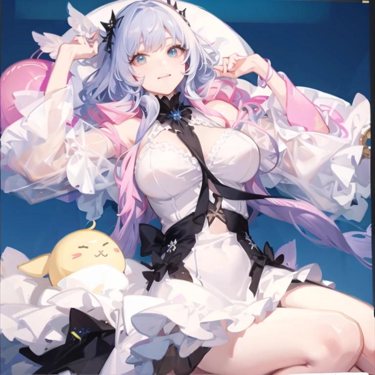 amane kanata。idol costume。Fishnet tights that cover the buttocks,back view。stick out your butt。show off your butt。highlight on eyes。Are standing。No panties。Pussy。turn around。