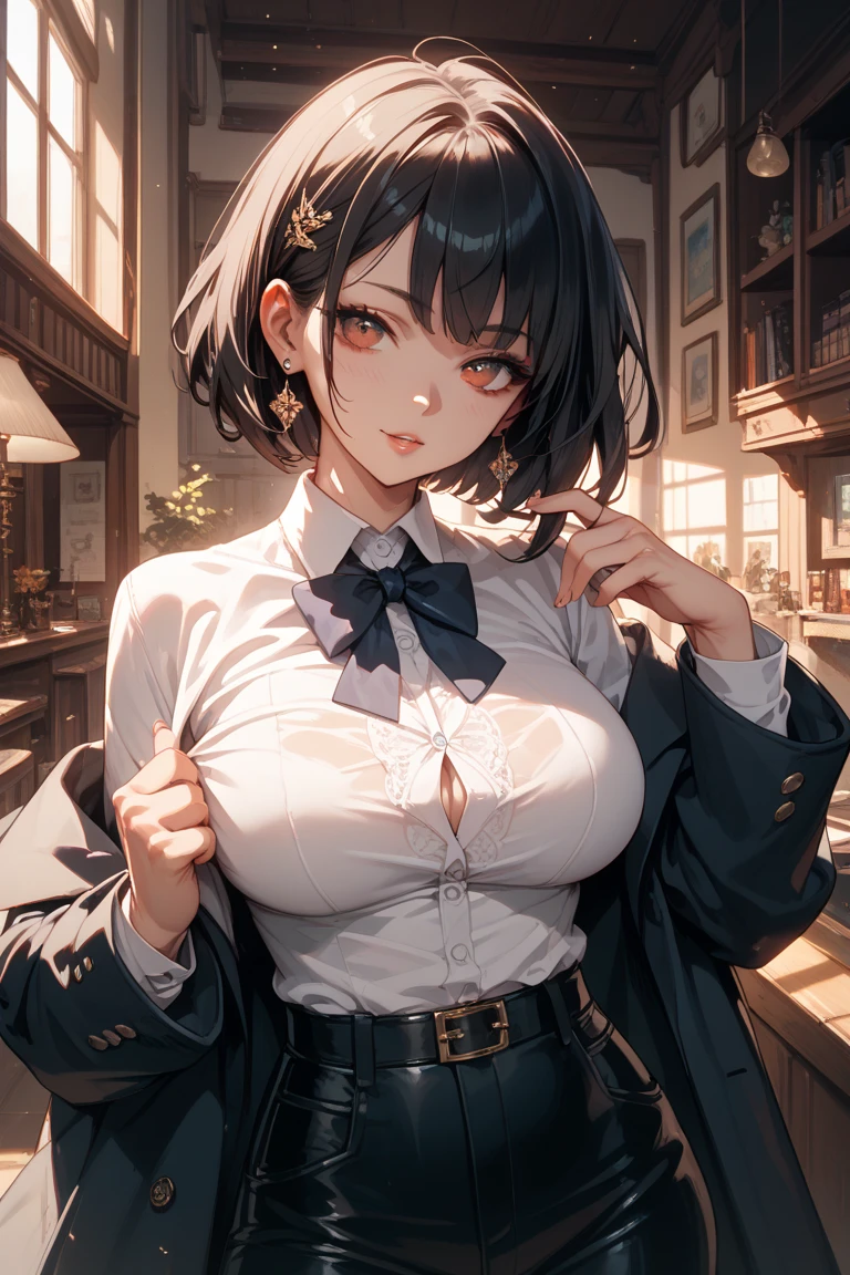 (Original Character、Unity 16K Wallpaper, Masterpiece, Best Quality, Ultra-Detailed, Extremely Detailed, Caustics, Cinematic Lighting, Detailed, Beautiful Detailed Eyes), Ultra High Resolution, fine skin, (busy city、strong light,,Slut,flasher、blush、showing brassiere、skirt)、(brighten the subject、undressing,open clothes),casual、cleavage