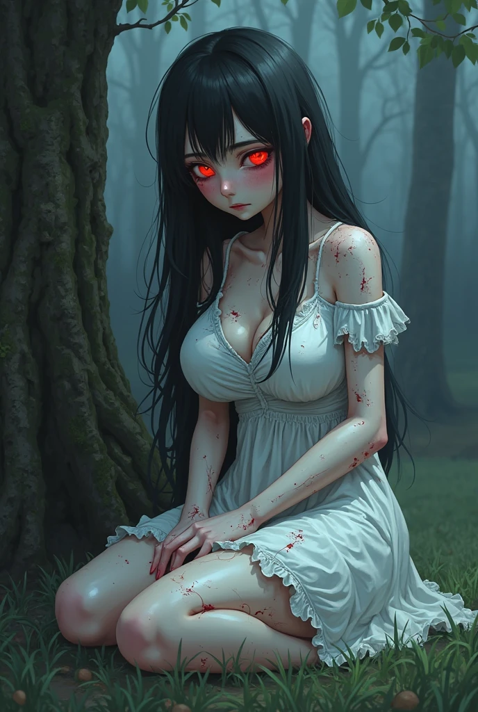 (oak:1.5),(devil theme:1.5),(ダークhorrorのテーマ:1.5),(thriller:1.5),(Inspiration from Stephen King:1.5),(dark fantasy:1.5), (Ink painting and watercolor painting:1.5), (black and white color:1.5), (Spooky Landscapes:1.5),(A multitude of stars fly towards the viewer:1.5),(ruined:1.5),(ruined village:1.5),(1800s:1.5), (ruined theme:1.5),(A lot of dust flies:1.5),(puddle:1.5),(Dirt roads:1.5),(absurd:1.5),(wonderful:1.5),(highest quality:1.5),(masterpiece:1.5),whole body length,Quartz Lepidolite Baby Girl in a Red Dress,cute face,raise an eyebrow,full body shot,Spooky Landscape,Fluorite Chrysocolla Atmosphere,art:Simon Stahlenhag,Nicola Samori,(((Wangechi Mutu))),prime color,urban,very detailed,masterpiece,intricate details,faded,eyes very detailed, high definition eyes,4K resolution,born, Nikon Z9,Scary Town,whole body length,evil ghost, Winnie the Pooh Rainbow,intricate details,Stone Forest, Yunnan, China,Super detailed, realistic,, dark and eerie atmosphere, A fantastic presence, unforgettably beautiful, ghost-like figure, swirling fog, Supernatural existence, The devil's essence, Shadow-like shape, Spooky whispers, Ominous Aura, Unforgettably white skin, Dark and twisted branches, Flickering candle light, Spooky elements, Mysterious and enigmatic, spectrum appearance, ゴシックartスタイル, fascinating, Spectral range, Hauntingly depressing, Otherworldly beauty, fantastic shine, So unforgettable that I can't forget it, A chilling atmosphere, Spooky and ominous lighting.、camel toe、huge tit、Nipple Puffs、cleavage、Plump、Super big breasts、super big butt、horror