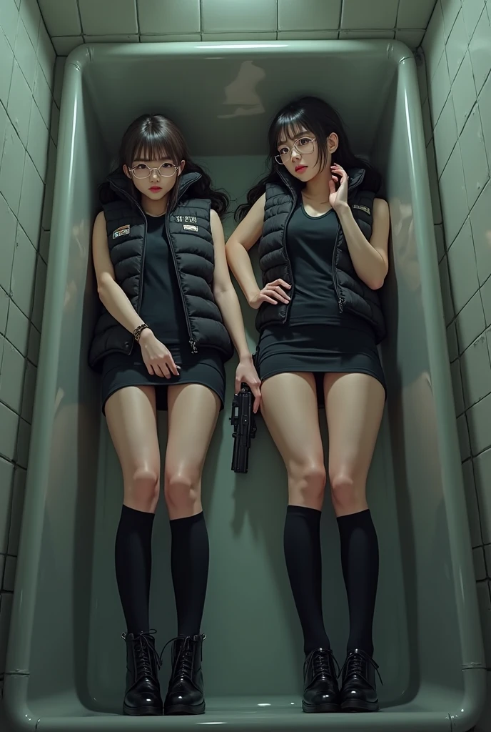 Award-winning photo from the waist up, , Cyberpunk Suit, Cracked porcelain skin, Dark-haired woman with a strong body, Black eyes, gros-plan, vibrating, Photorealista, realist, Dramatic, murky, sharp focus, 8K、Western Europe、highcontrast、a room, green background