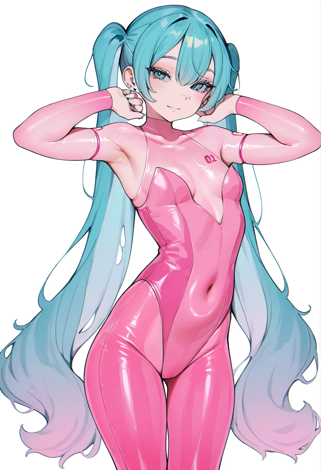 best quality, masterpiece, beautiful face and eyes, beautiful woman, glamorous body, indigo hair, aqua eye, one woman, delicate depiction, glossy latex yellow full bodysuit, clothes are transparent, provocative pose, back view, sticking out ass, charming ass, pink colors full bodysuit, alluring smile, bobcut,(Cameltoe),(covered erectile nipples),(show off Cameltoe)