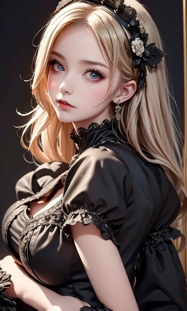 Girl in maid clothes (Gothic style) 、Golden body proportions、disheveled blonde hair , (Highly detailed CG Unity 8k wallpaper) ,Medium breast,skirt、(Very delicate and beautiful face), (Beautiful eyes in every detail),Red-faced and shy,The most beautiful body art, Atey Gailan, Painting by Jeremy Professional Gorgeous Man, Greg Mantis, Antonio Moro, Art Station Trends, CGSOC IETY Trends, Complex, Tall detailed, Accurate, Dramatic realism art, CG, 3d, 8k 4k