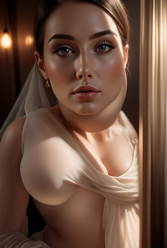 Daisy Ridley, wearing nude breasts veil bride costume, against the background of the Eiffel Tower, character portrait, 3 9 9 0 s, long hair, intricate, elegant, highly detailed, digital painting, artstation, concept art, smooth, sharp focus, illustration, art by wlop, charlie bowater and alexandra fomina, 36k