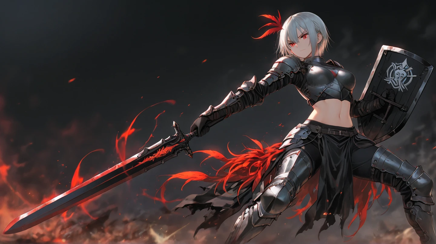 sideview,looking at viewer:1.2,A greatsword entwined with the cursed viscera of a demon、(Creepy and mysterious great sword), A sword that clings like human organs,Sharp Metal,(big eyes), BREAK, beautiful female elf, dark skin ++, lewd armor, charming, sensual grin smile,Face Blood、I am the star、Violence、Expression of pleasure、Eroticism、