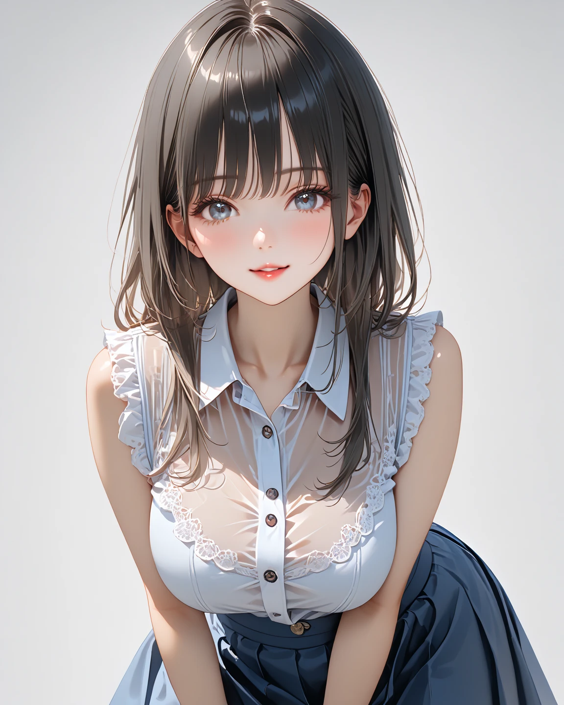 masterpiece, highest quality, One girl, View your viewers, Small waist, RAWphotograph,Hands intricately、Beautiful fingertips、 Ultra-realistic, High resolution, photograph, Sharp focus, Most detailed, Very detailed, Super detailed, In detail, Very detailed eyes,Very detailed hand、Idol、Thighs, beautiful girl,View your viewers, Small waist,Symmetrical face, whole body、White lace skin tight dress、No sleeve、White lace tight skirt、White lace knee socks、Cleavage、Large Breasts、Beautiful clavicle、Long Hair、Beautiful navel、beautiful Cleavage、The bouncing breasts、grass、Shyness、Happy expression、First Date、Shibuya