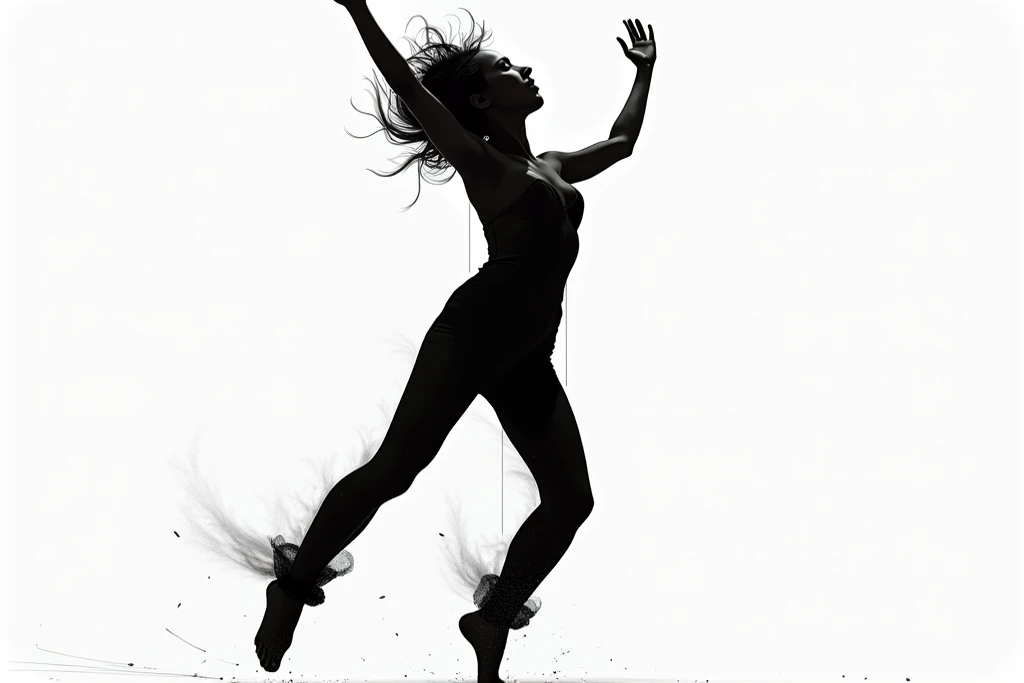 Create a series of captivating photos featuring dancing shadows. Capture the grace and fluidity of movement using strong light sources to cast distinct, dynamic shadows. Experiment with various dance poses and styles, focusing on the contrast between light and dark. Highlight the elegance and emotion of the dance through the interplay of shadows, creating a mesmerizing visual story